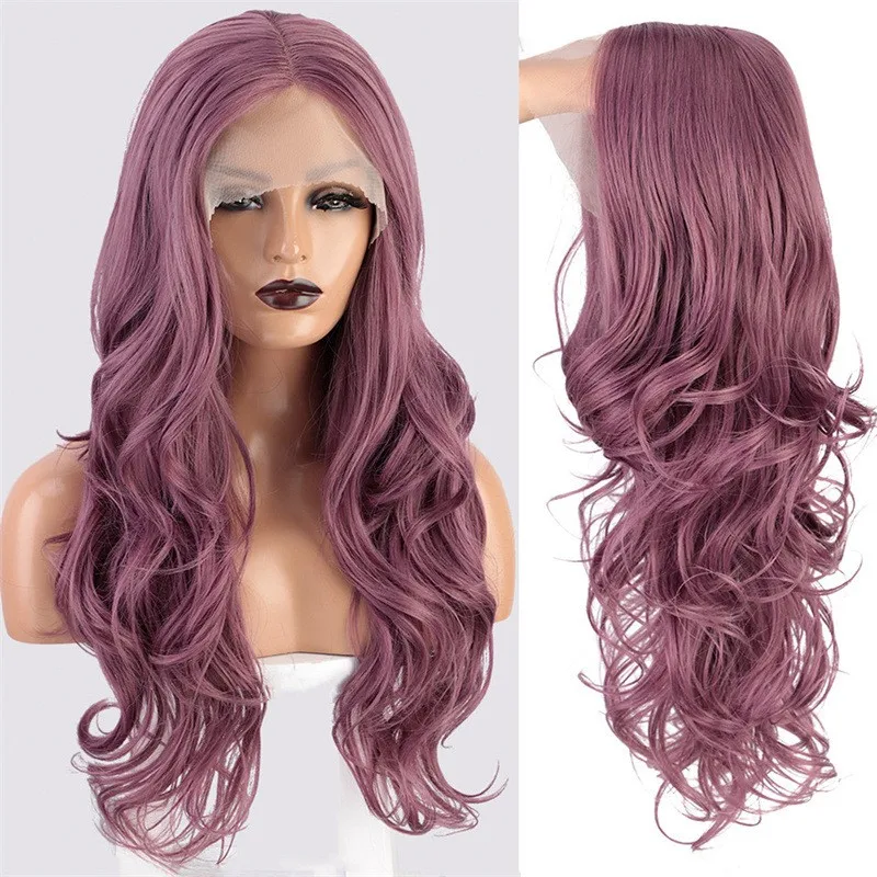 Front Lace Black Long Big Wave Curly Hair Middle Split Wig Quick Sale 26inch Half Hand Hook Purple Wig Head Cover Wigs Buy Half Wigs For Black Hair Purple Ombre Hair Wig Front