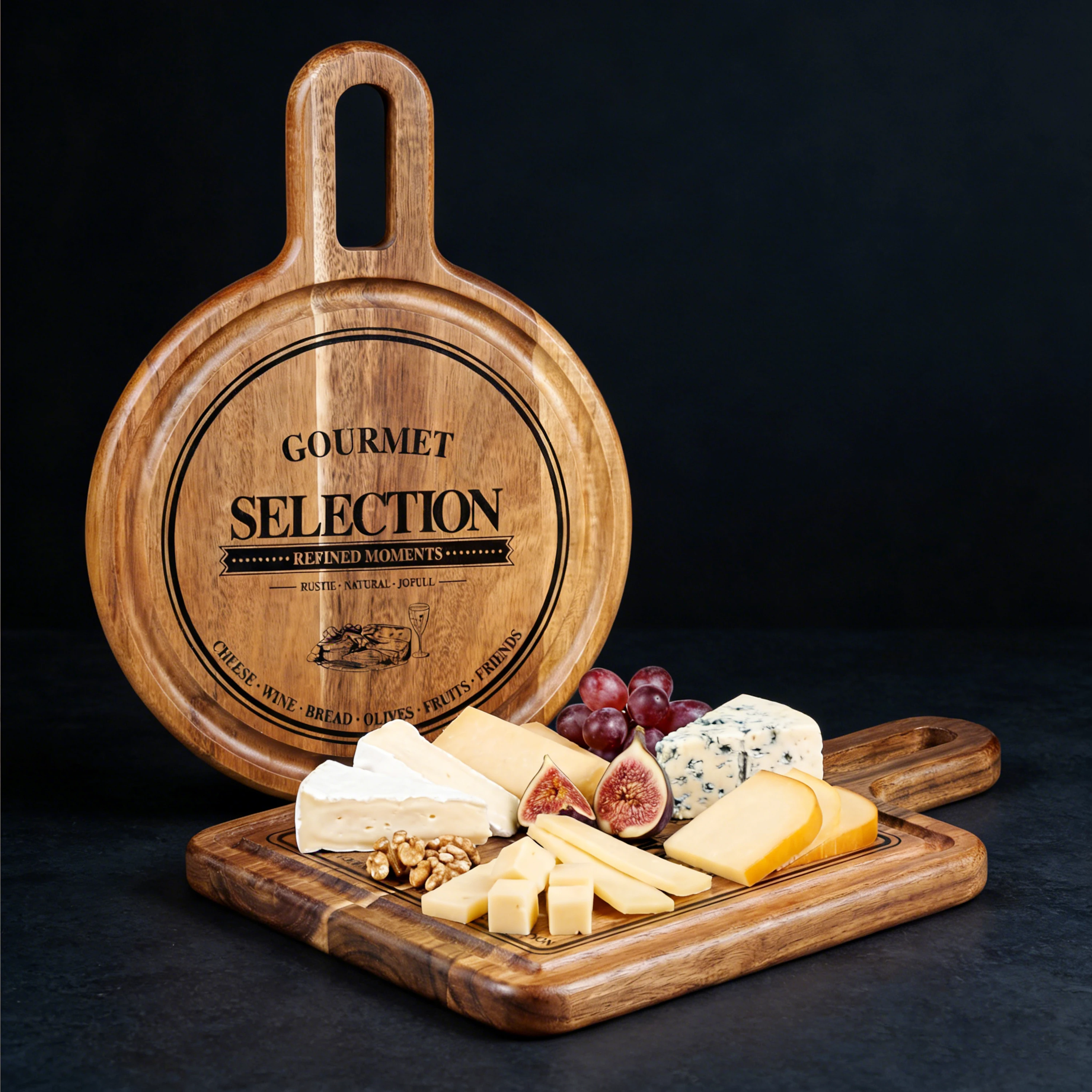 Custom Wood Cheese Board Set of 2 Engraved Handle Charcuterie Platter & Cutting Board for Kitchen Countertop Chopping Board