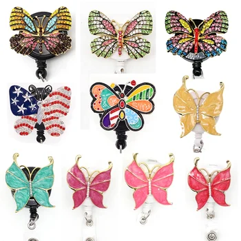 Multiple Styles Rhinestone Enamel Butterfly Retractable Animal Badge Reels For Nurse Name Card Accessories