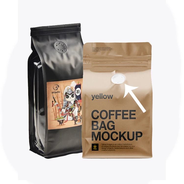 Biodegradable Compostable Eco Food Grade Packaging Custom Printing Side Gusset Valve Kraft Paper Tin Tie Coffee Bag With Valve