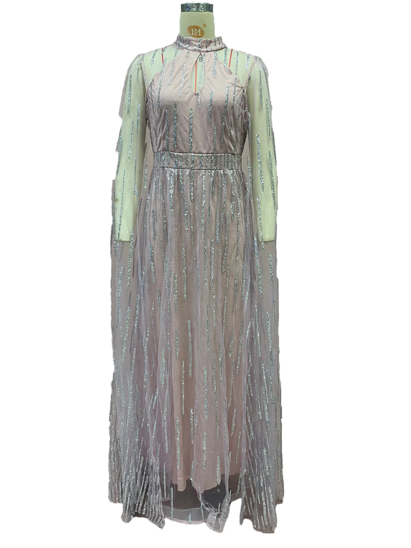 Women's Elegant Net-sheen Long Dress Formal Gown with Fringes and Sequins  Evening Dress Dress Set