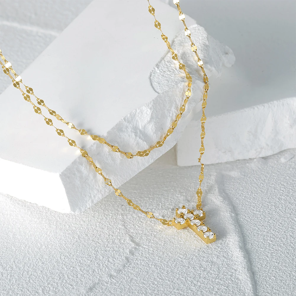 925 Sterling Silver Gold Plated Mini Diamond Cross Pendant