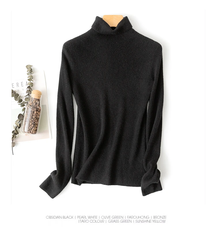 P18B146TR cashmere suit plain knitted turtleneck loose lazy elegant lady pullover sweater set cashmere sweater manufacturer