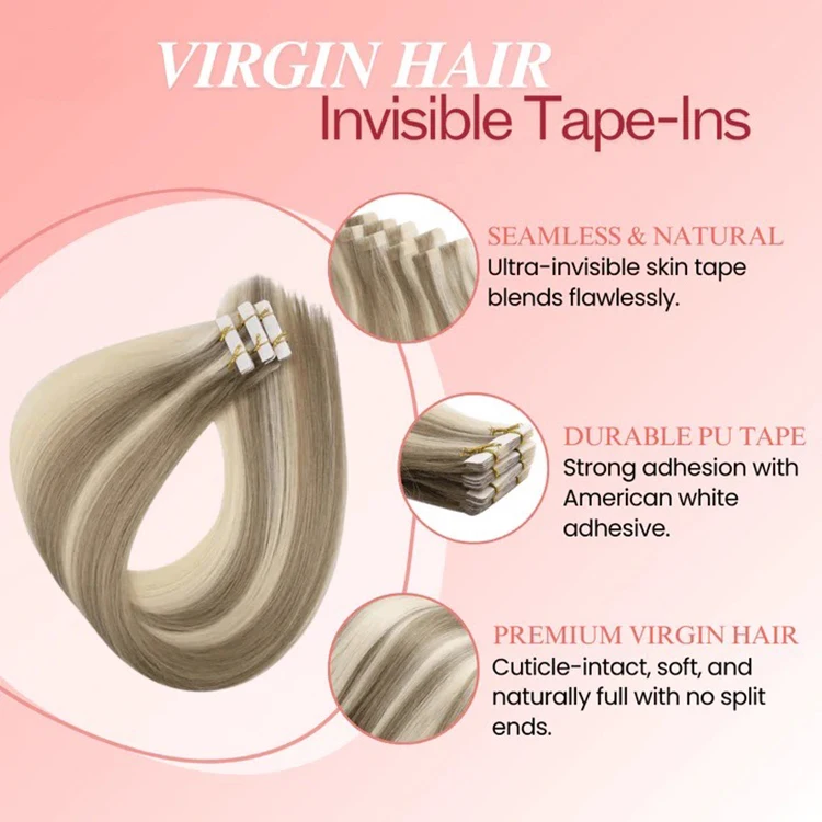 Discreet Double-Drawn Virgin Hair Extensions Tape Dyed Undercut