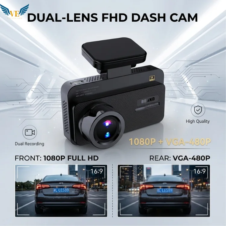 VIEVGUARB 2.45 Inch FHD Dual Lens Car Dash Camera Lightweight Compact Driving Recorder Loop Recording Night Vision