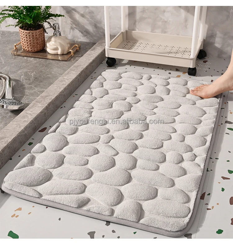 3D printed High frequency Non slip stereoscopic Cobblestone coral fleece Sandwich hot melt adhesive bottom bathroom door mat supplier