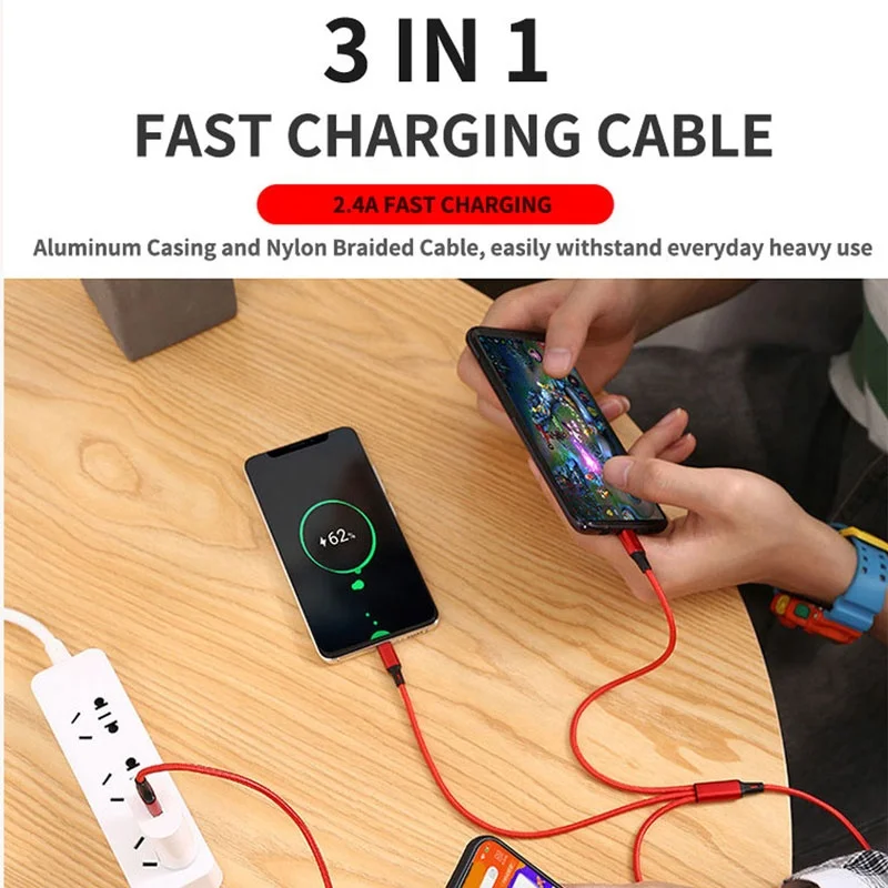 Cantell 1,2 m зарядный кабель для мобильного телефона 3 в 1 USB кабель для быстрой зарядки
