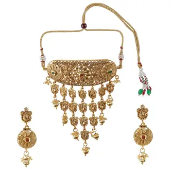 Indian Traditional Jewelry Crystal Kundan Bridal Choker Necklace Earrings Jewellery Set For Women