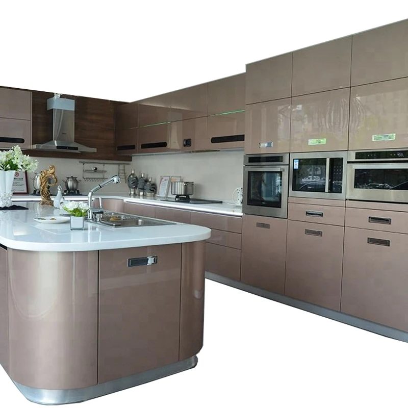 New Design Style champagne Metal High Gloss Lacquer Kitchen Cabinet