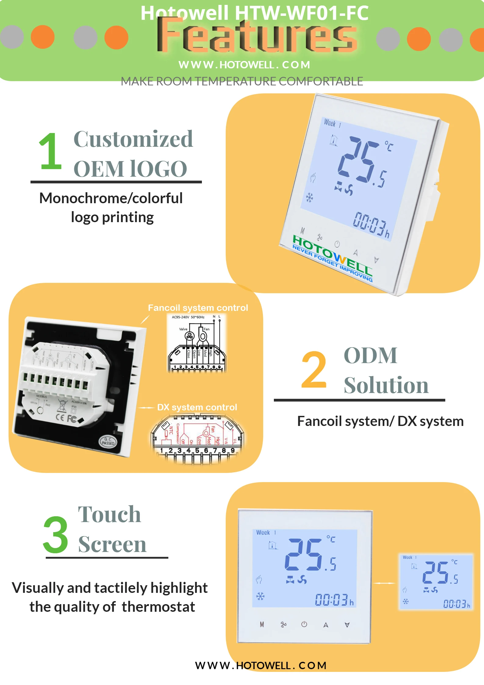 Hotowell Heat Pump Thermostat Smart Programmable Thermostat with White  Backlight MT09