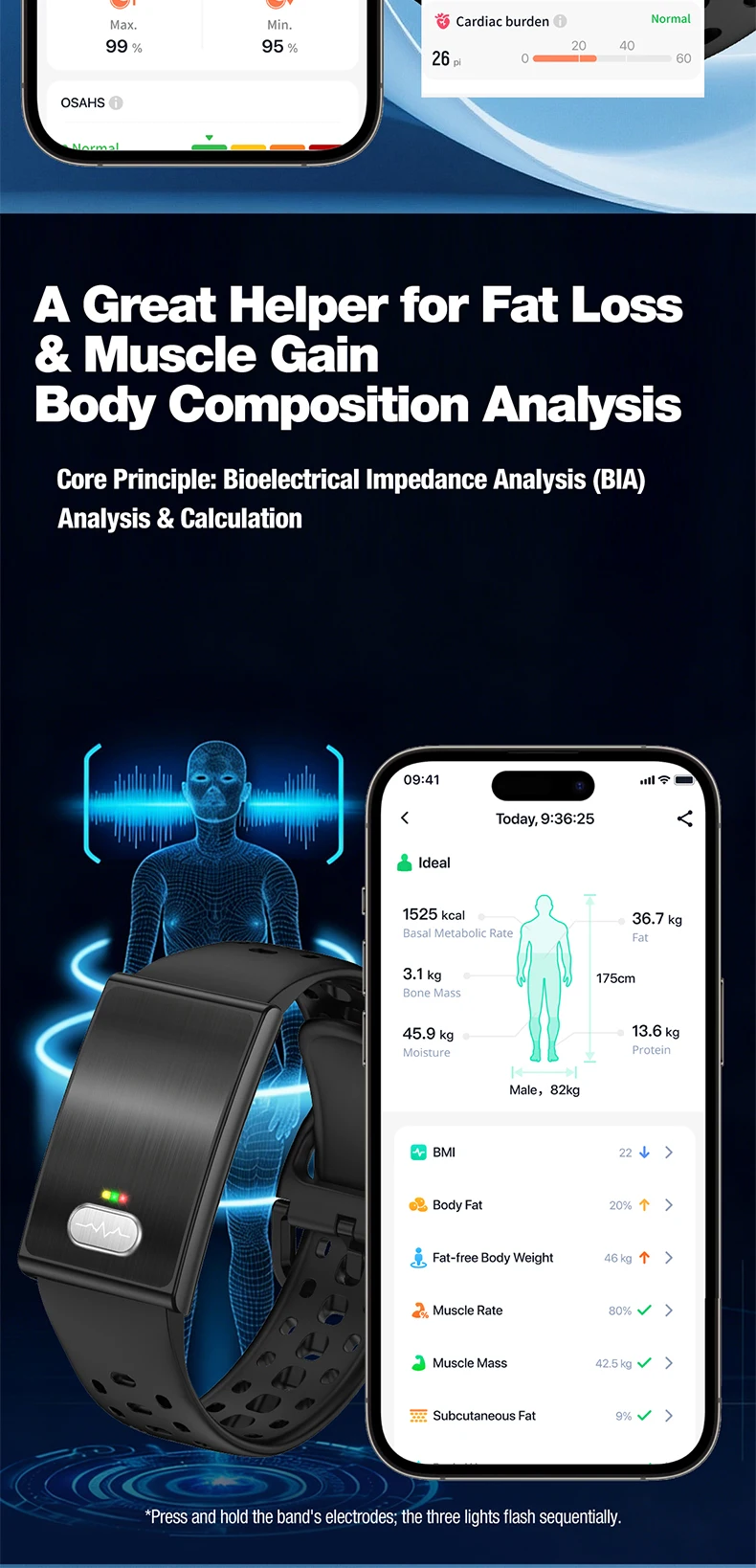 product 2026 es02 screenless smart bracelet body temperature ecg hrv heart rate sleep monitoring health fitness tracker sport smart band-6