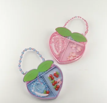 Factory Wholesale Peach Shaped Cartoon Cute Jewelry Set  Hair Ties Hair Clips Necklace  Kids Gift For Baby Girls