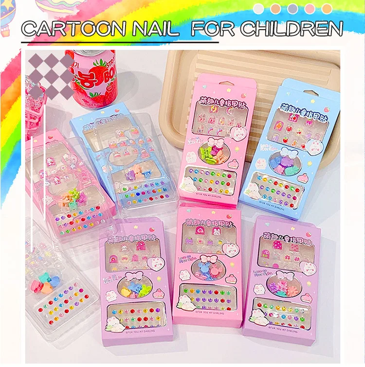 12pcs/box Cute Fruit Hairpin Rhinestones Custom Short False Nails Kids ...