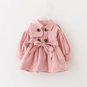 Customized Autumn Toddler Girls' Wool Trench Coat Casual 80-110cm Lapel Solid Color Long Sleeve Cotton Filled Clothes for KIds