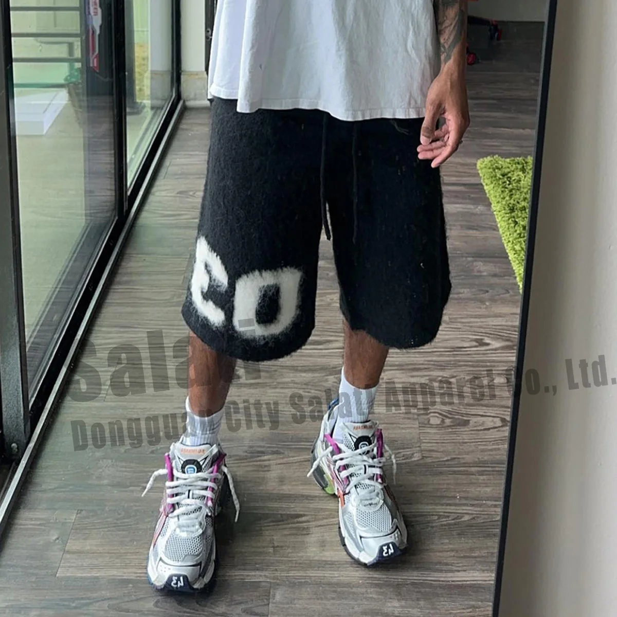 Custom High Quality Shorts De Hombr Screen Printing Knitted Streetwear Mohair Shorts for Men gallery 3