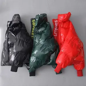 OEM Factory High Quality Heavyweight Winter Casual Bomber Down Coat Modest Shiny logo Printed Embroidery Custom Puffer Jacket
