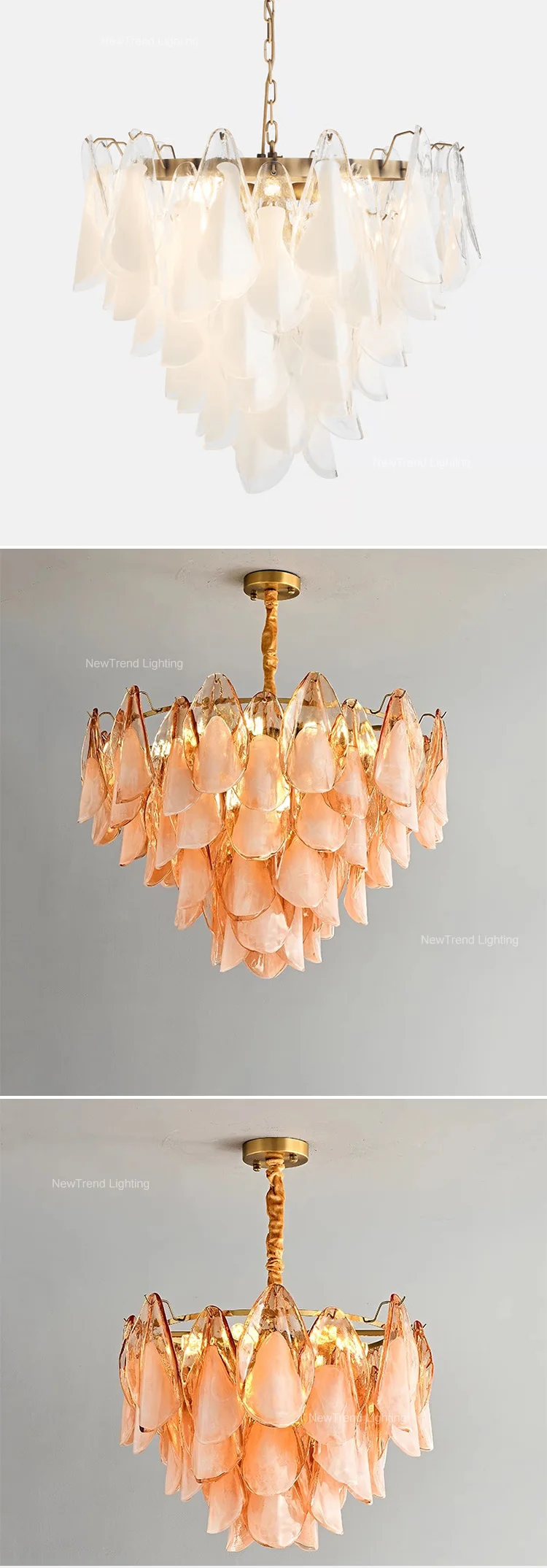 cpl 455 french vintage murano glass petal chandelier  luxury white floral pendant light for bedroom-2