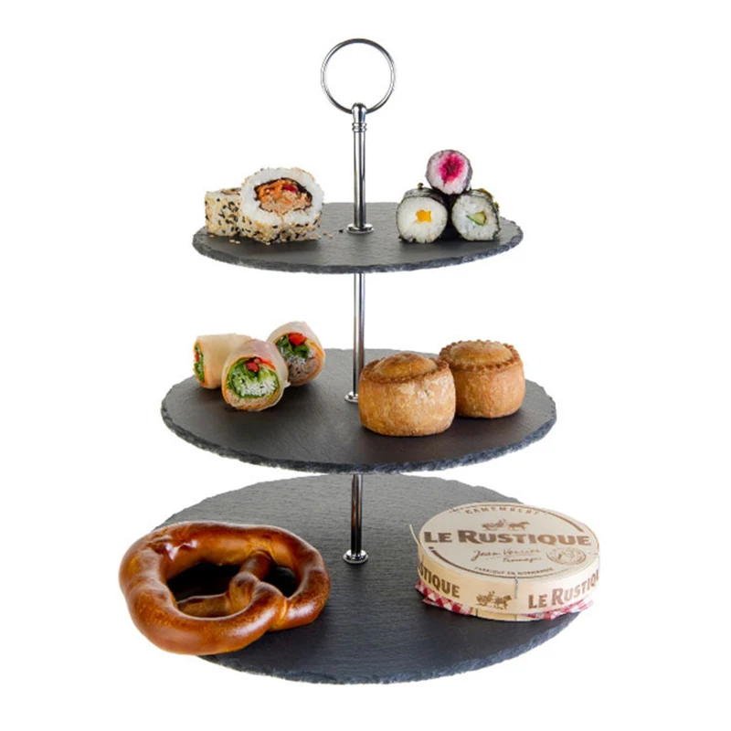 Details about   3 Tier Natural Slate Cake Stand Afternoon Tea Wedding Party Plates L6C0 Z9E5 