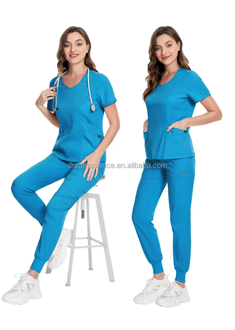 V Neck Oem Logo Custom Nurse Uniforms Scrubs Suits For Women Causal
