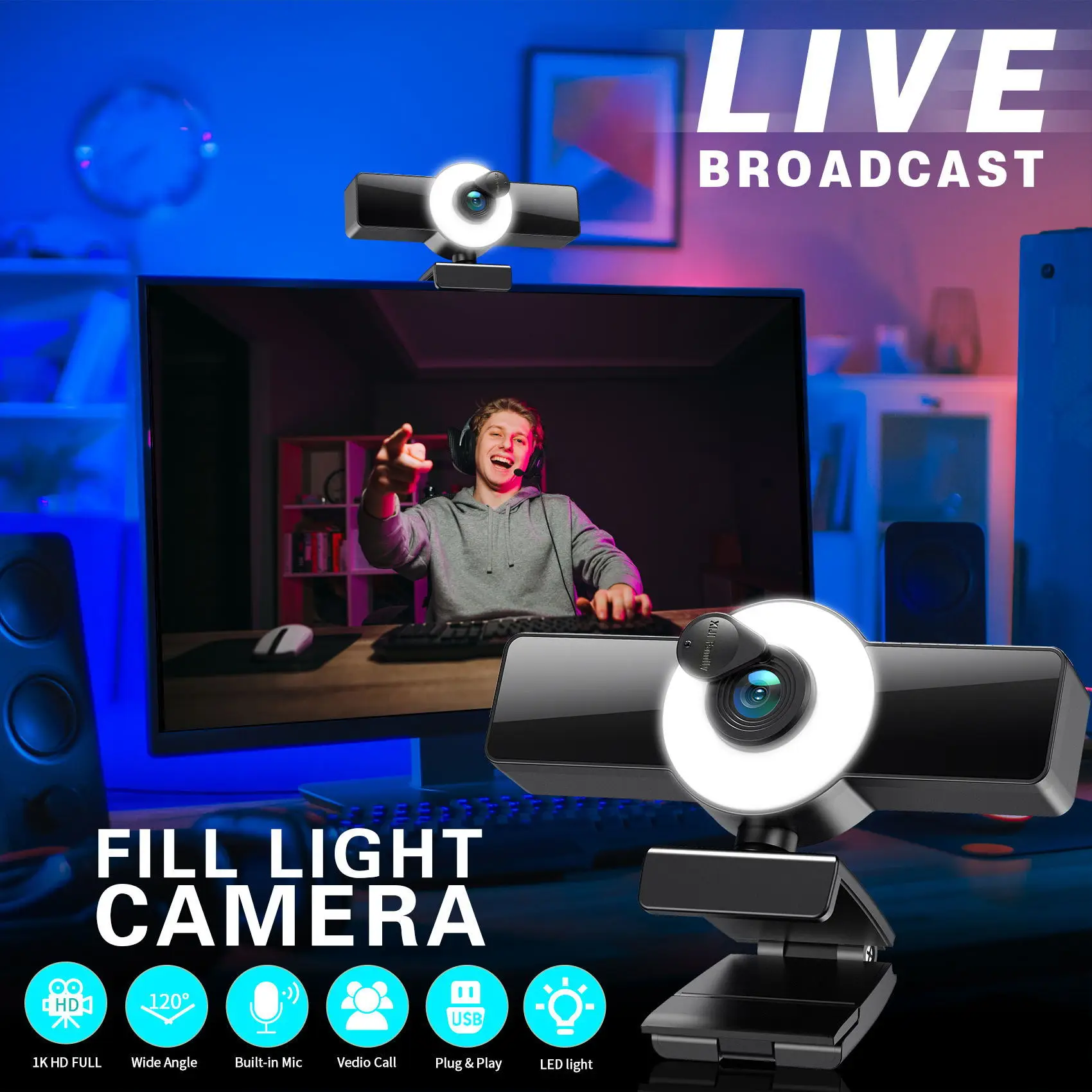 4K Webcam with 1080P Wide Angle Autofocus Streaming Built in Microphone Web Camera