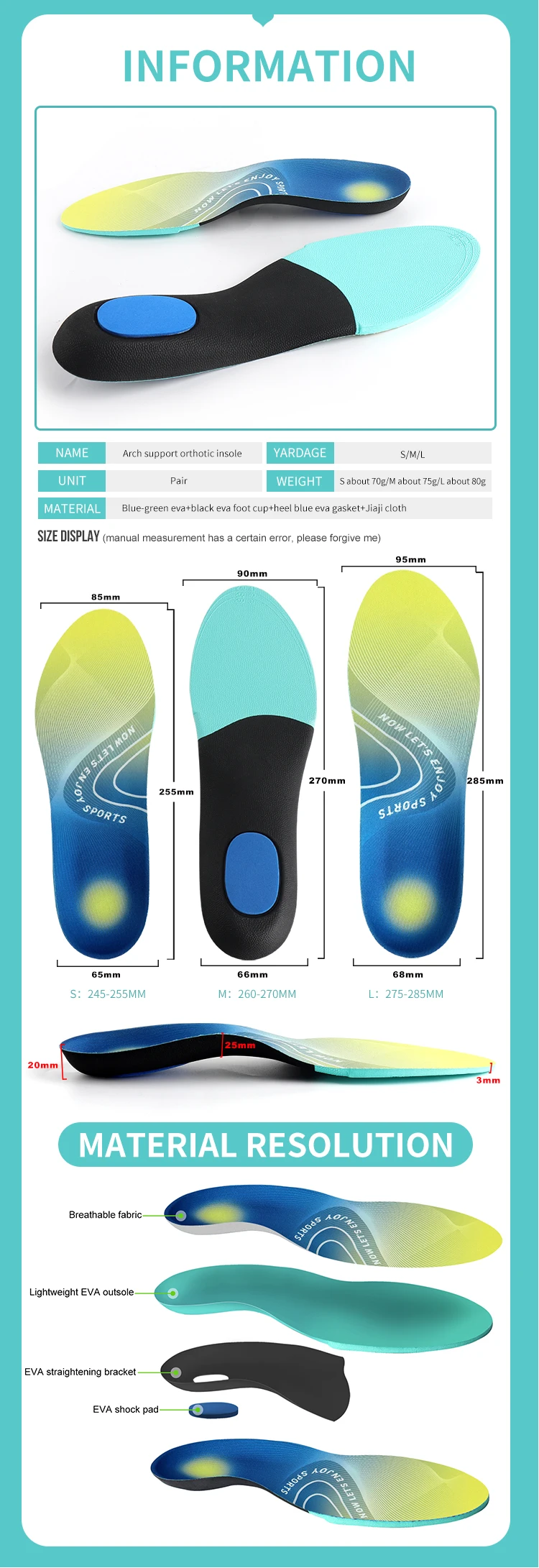 99insole Eva Orthopedic Heel Protected Hard Arch Wholesale Men O/x Leg