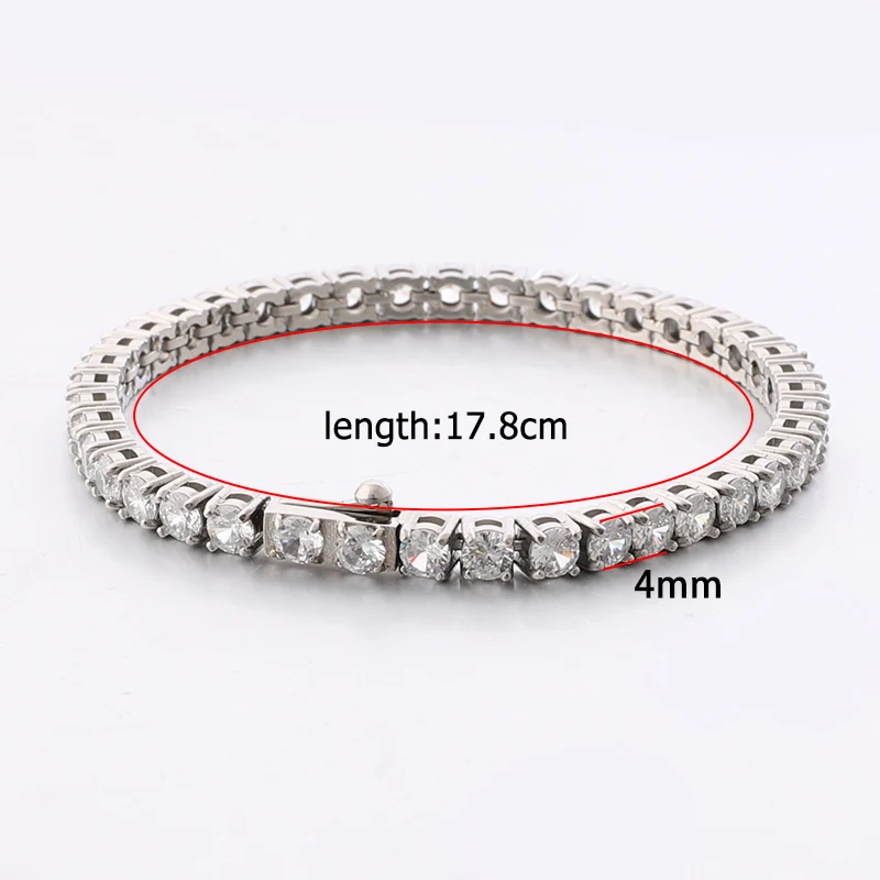 Luxury Round Zircon Tennis Bracelet Bangle For Women Classic Stainless Steel Gold Chain