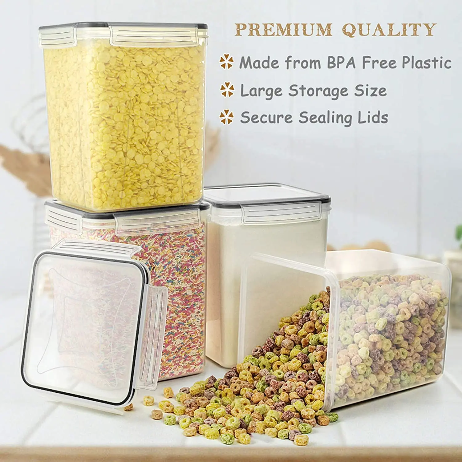 Large Food Storage Containers 5.2L /175oz, 4 Piece BPA Free