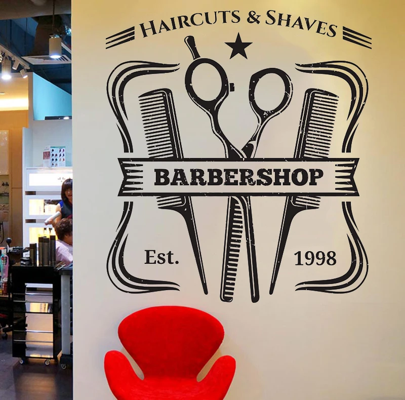 Autocollant Mural 'Barber Shop 'Personnalisé Sticker Pinces Coupantes Art Hair 