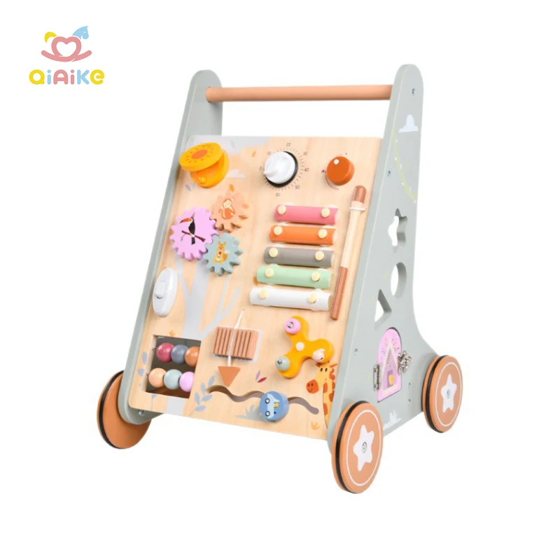 Multiple Learning Activities Center Develops Motor Skills for Infant to Toddler Montessori Wooden Baby Walker