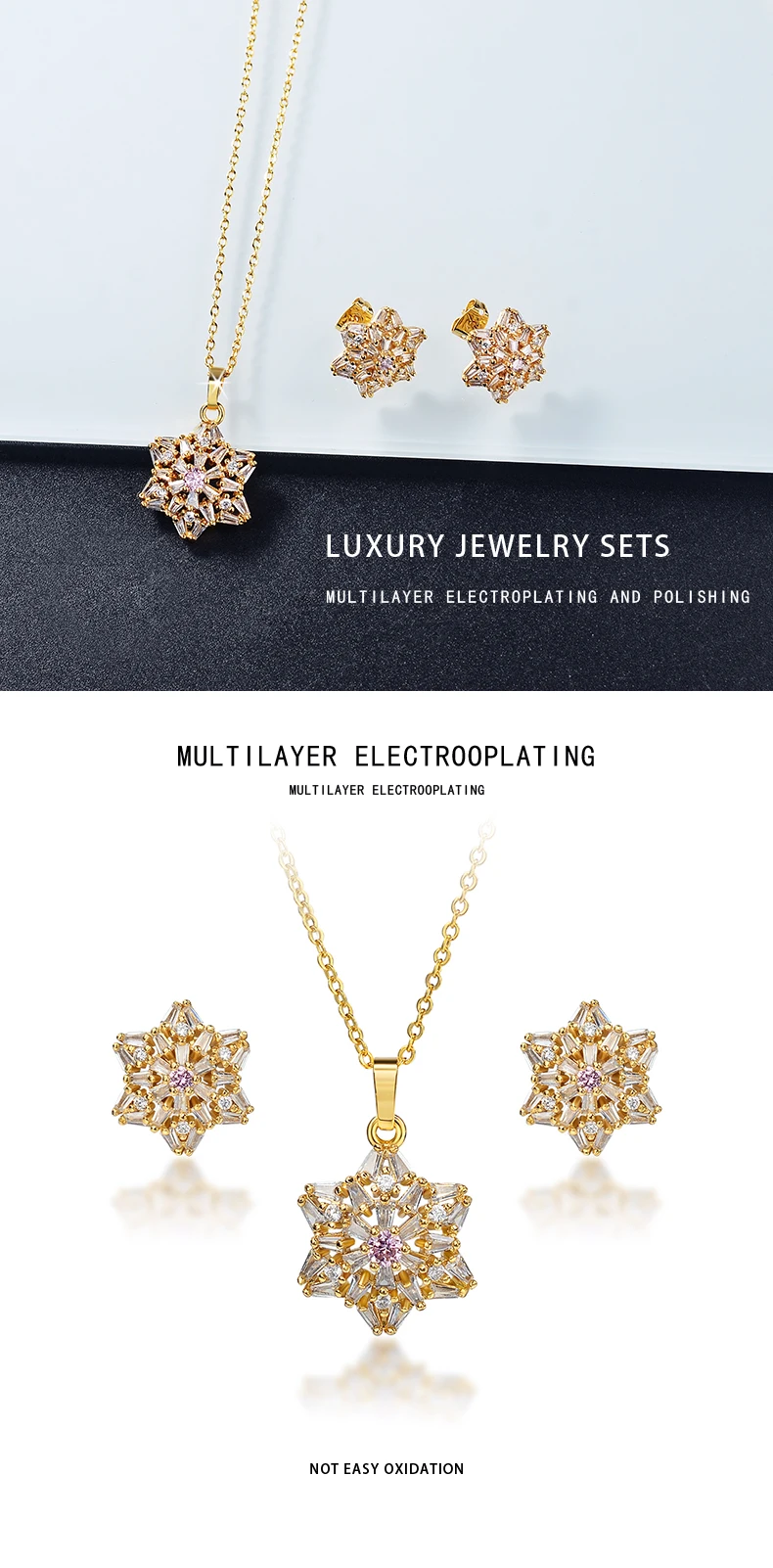New Style Zircon 925 silver Gold Plated CZ Necklace Earrings Set fashion jewelry jewelry sets for women