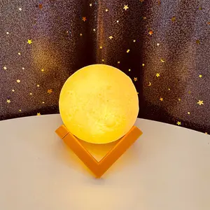 Modern Design Night Lamp Wooden Base Hotel Bedside Nordic Small 3d Printer Moon Table Lights