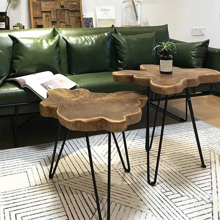 Random Shape Live Edge Round Table Antique Wood Slab Epoxy Resin Slab Wooden Coffee Table