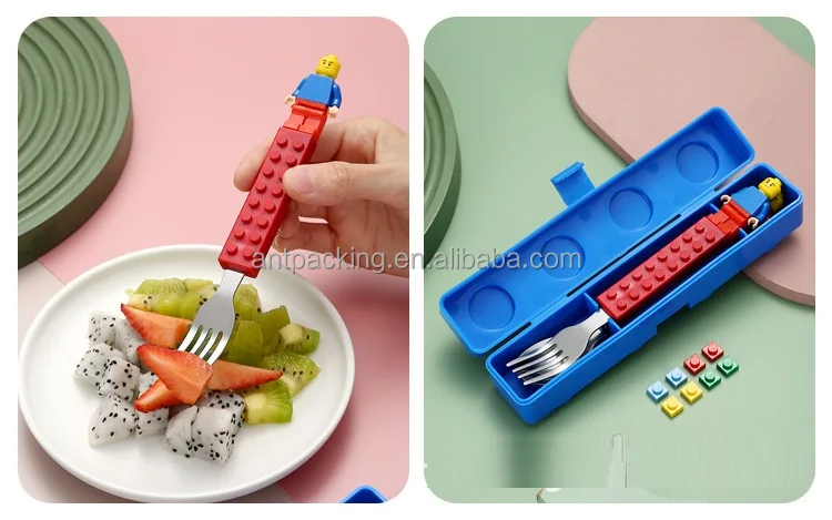 Children Baby Cutlery  Spoon and Fork Set with Plastic case  304 Stainless Steel DIY Spoon Cuterly Set