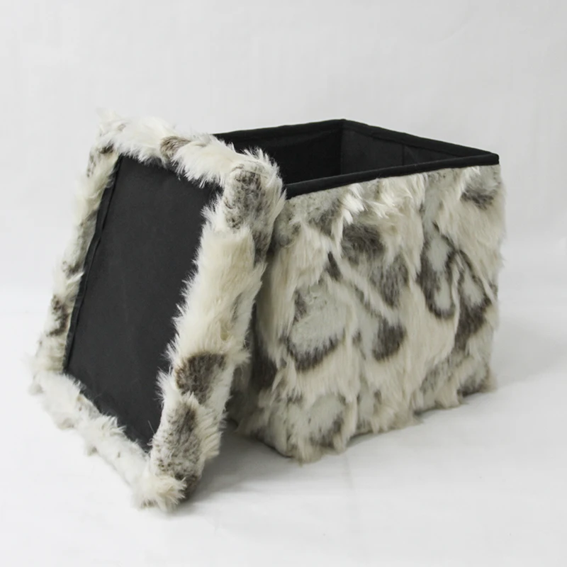 HStex 2020 New Faux Fur Collapsible Folding Storage Fabric Puff Ottoman Cushion Shoes Changing Stool