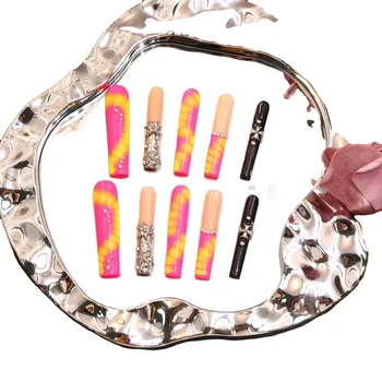 New fashion reusable press on nails long tips false 10pcs nails painting nail art set