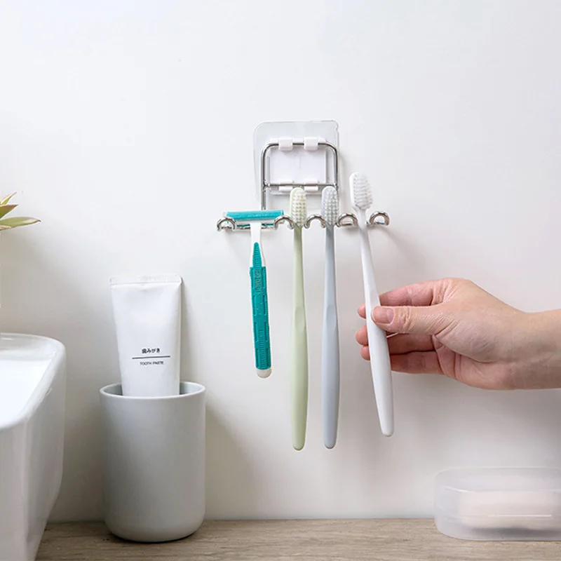 Stainless steel toothbrush Punch-free razor holder Bathroom wall mount Creative toothbrush holder Toothpaste holder