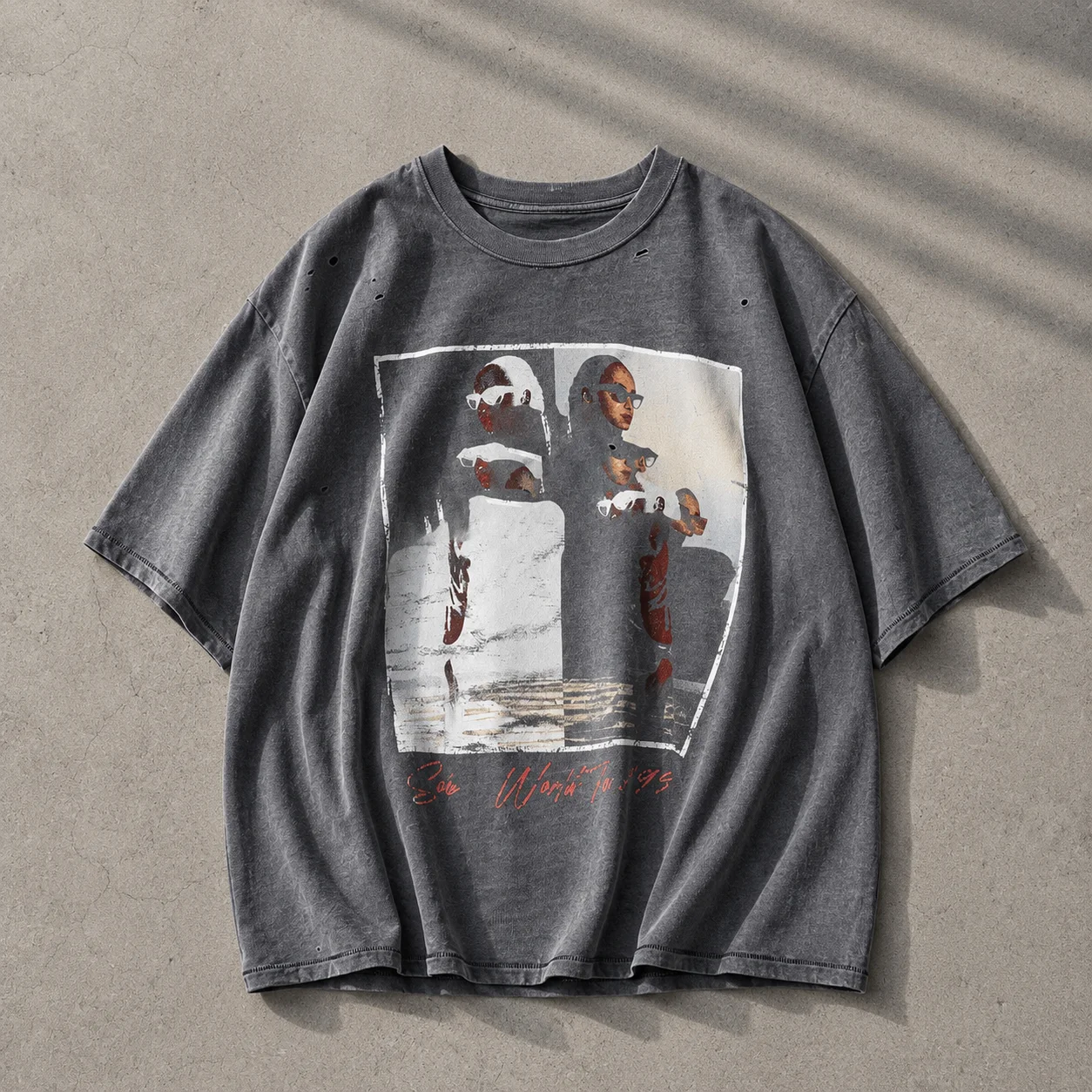 Men Custom Regular Fit Summer Boxy T Shirt 260Gsm Screen Printing Graphic Oversize Acid Wash Distressed Short Sleeve Tee gallery 3
