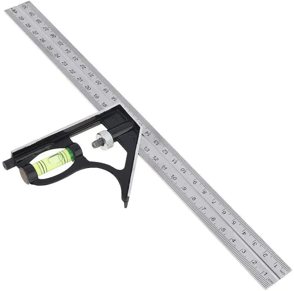 300mm Adjustable Combination Square Angle Ruler 45/90 Degree with Bubble Level Combination Square Angle Ruler