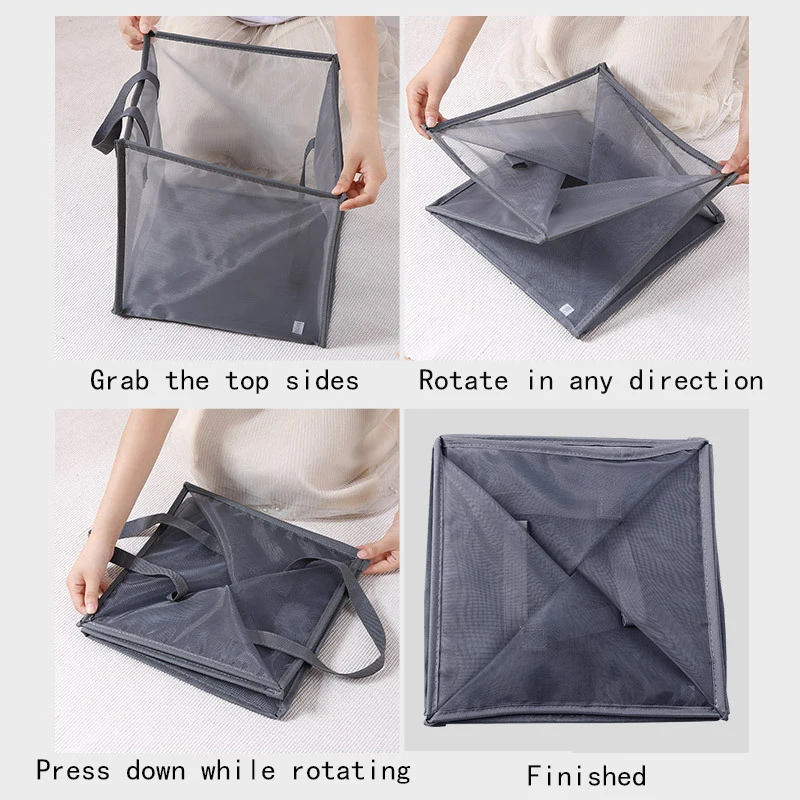 Home Use Customized Material Large Capacity Mesh Collapsible Foldable Dirty Clothes Laundry Baskets with 2 Compartment