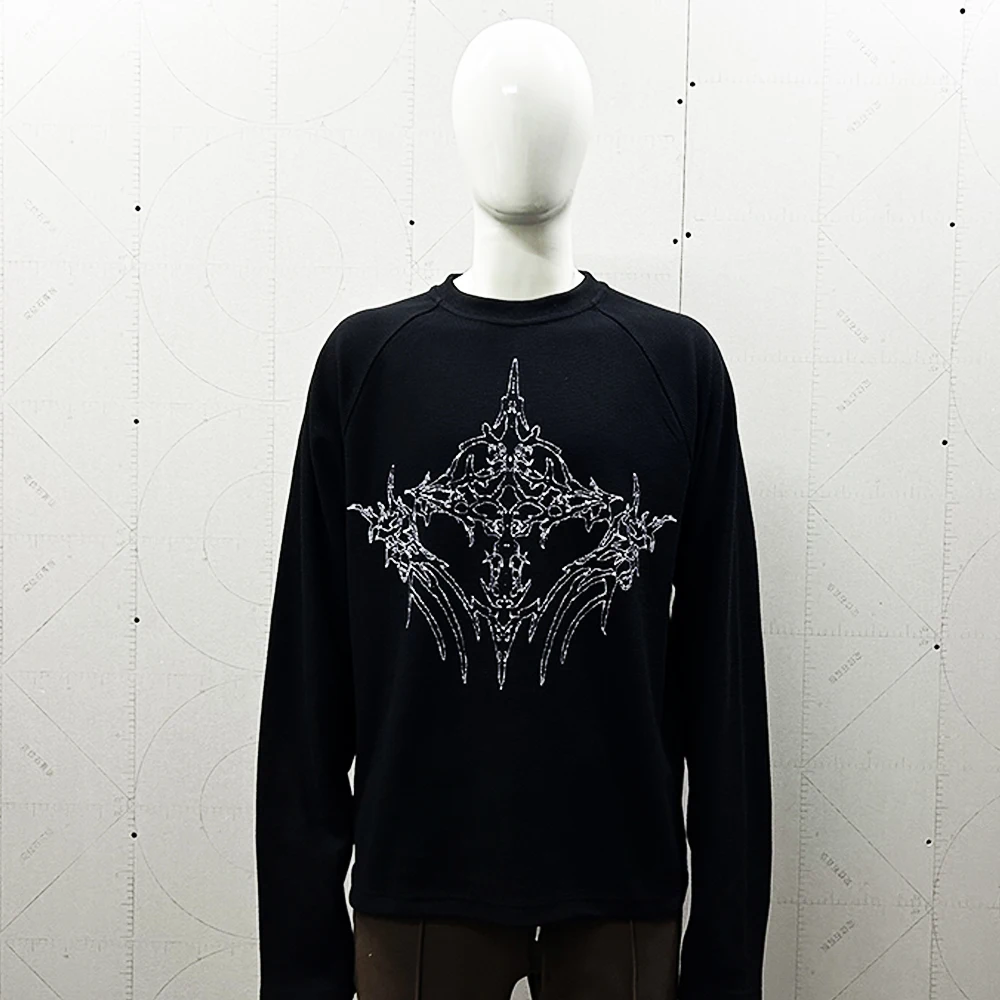 Custom Waffle Knit Thermal Long Raglan Sleeve Men Thermal T Shirts Cotton Black Men Regular Fit Casual Print T-Shirt