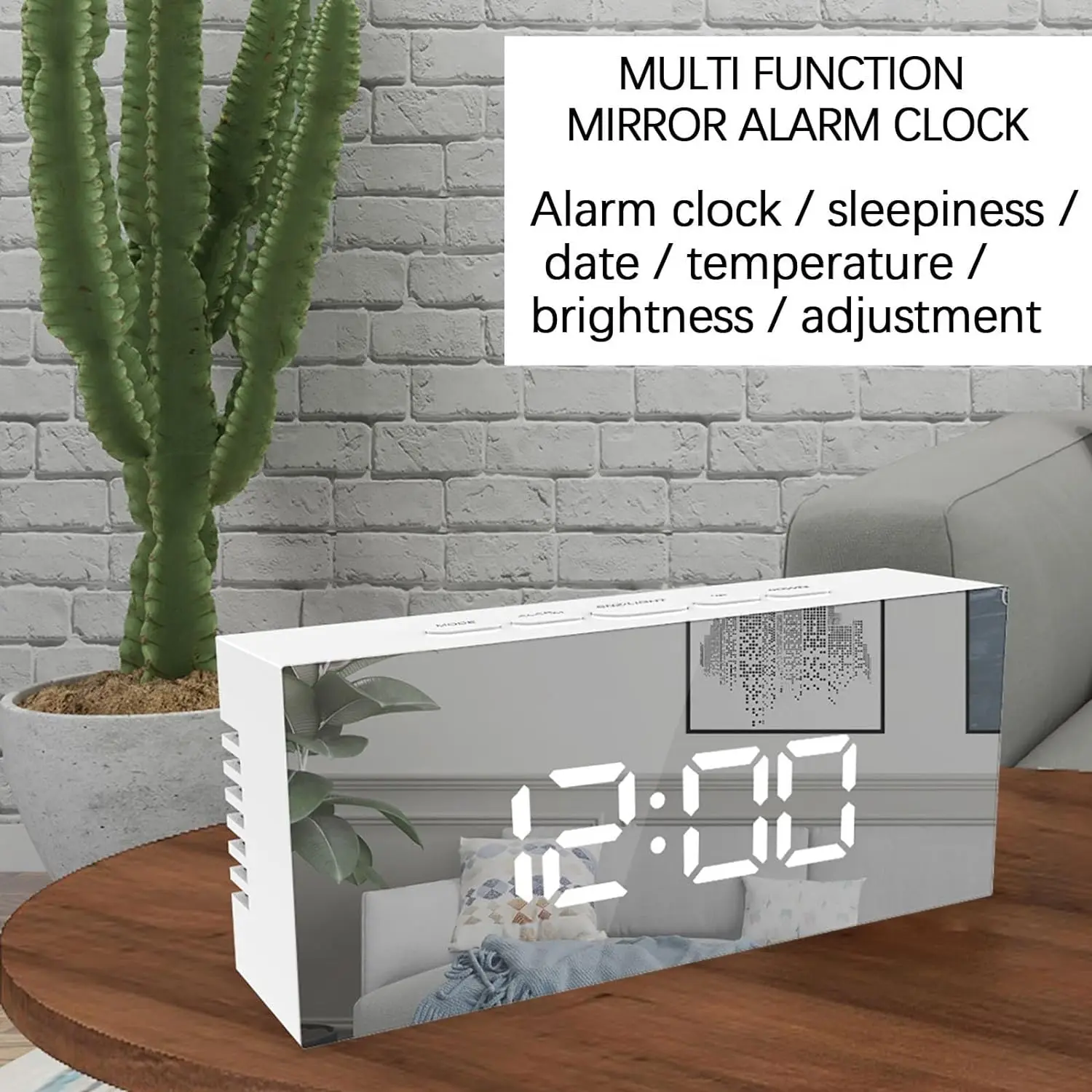 USB Cable BatteryOperate Digital LED Mirror Alarm Clock with Snooze Temperature Time Date Led Clock