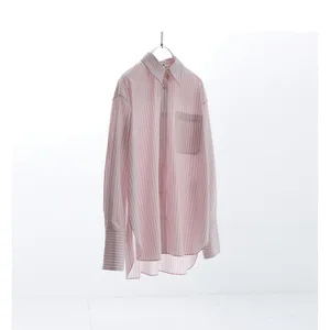 Factory Custom Spring Autumn Stripped Cotton Linen Blouse Women Long Sleeve Shirt Hot Sale Ladies Casual Plus Size Tops Clothes