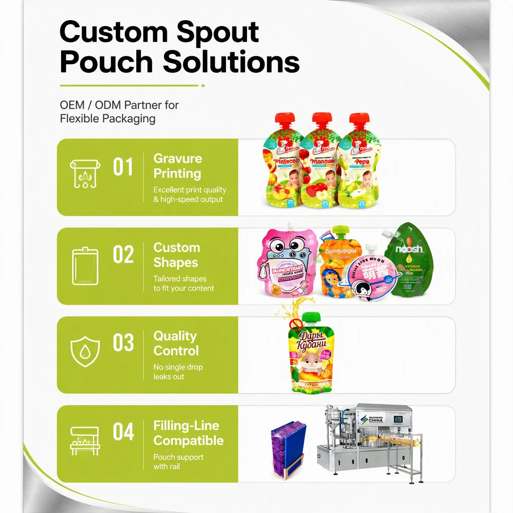 Spout Pouch Manufacturer Custom Printed Doypack Bag Food Grade Liquid Packaging Supplier for Juice Honey Cocktail