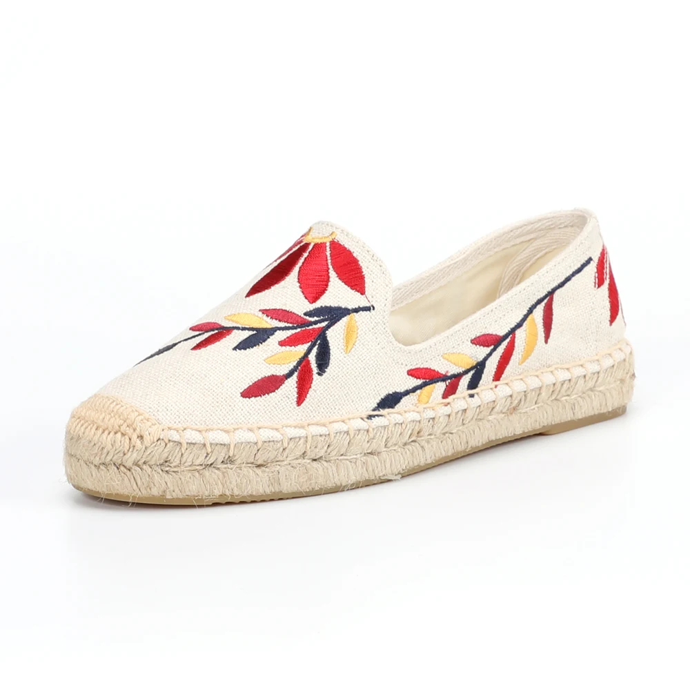 Женские холщовые Эспадрильи с вышивкой в виде Цветных Листьев