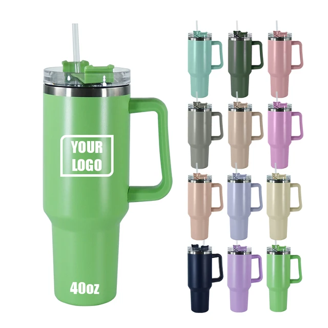 custom logo 2024 new color 40 oz handle mug stainless steel 304 car tumbler travel mug with lid and straw