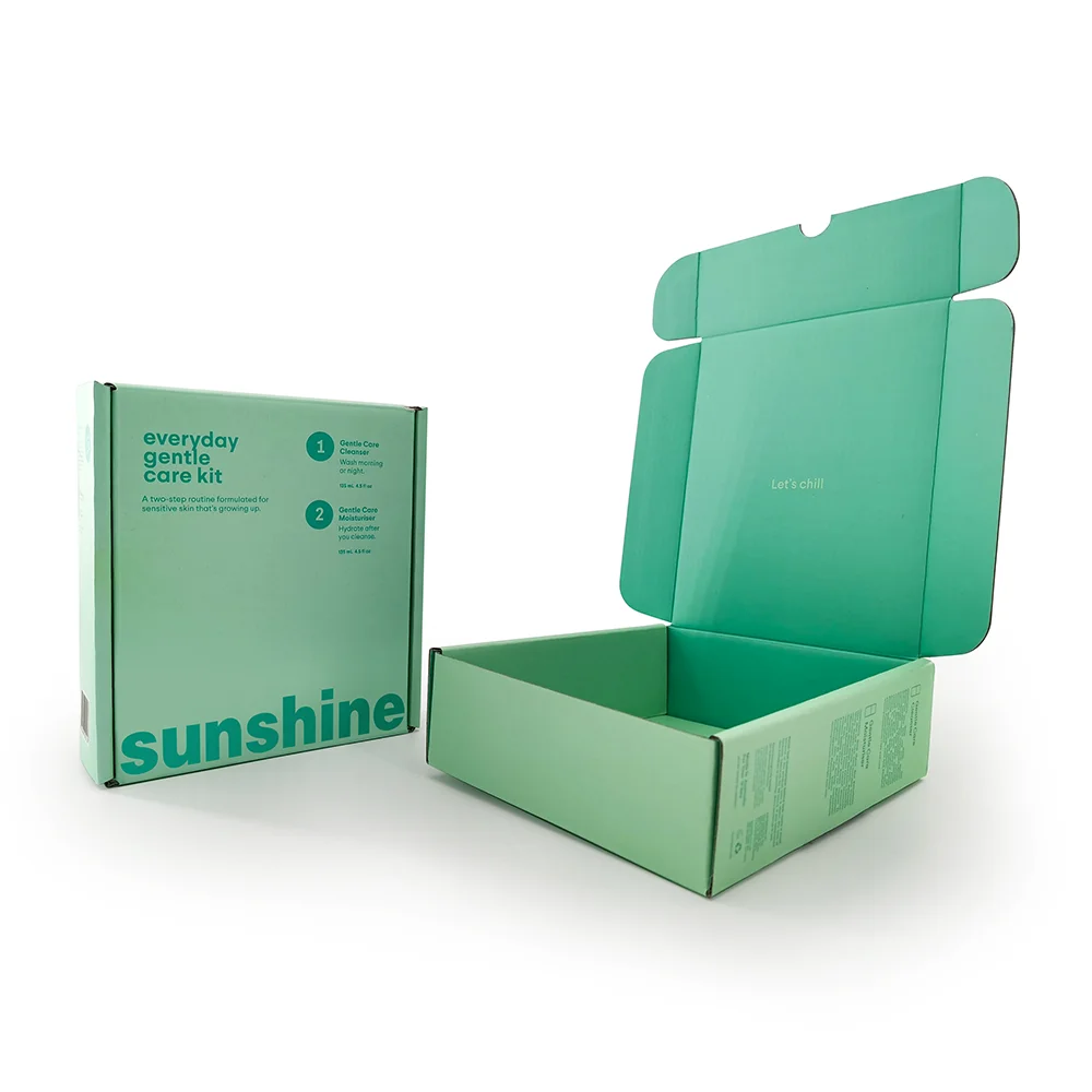 Wholesale Custom Logo Design Small Shallow Green Color 5x5x4  8x8x8 E Flute Corrugated Paper Cardboard Package Shipping Boxes