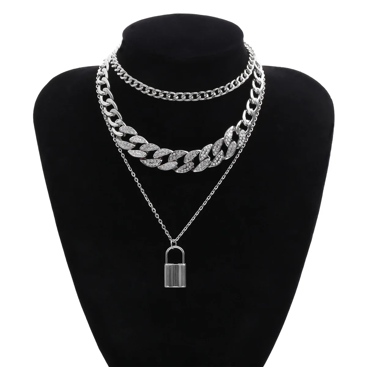 Hip Hop Multi Layers chain necklace with heart lock women/men punk roc –  VEGAMONO