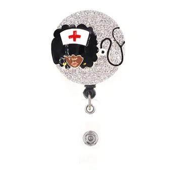 Medical Black Nurse Magic Badge Holder Stethoscope Rhinestone Retractable Badge Reel Office Supply