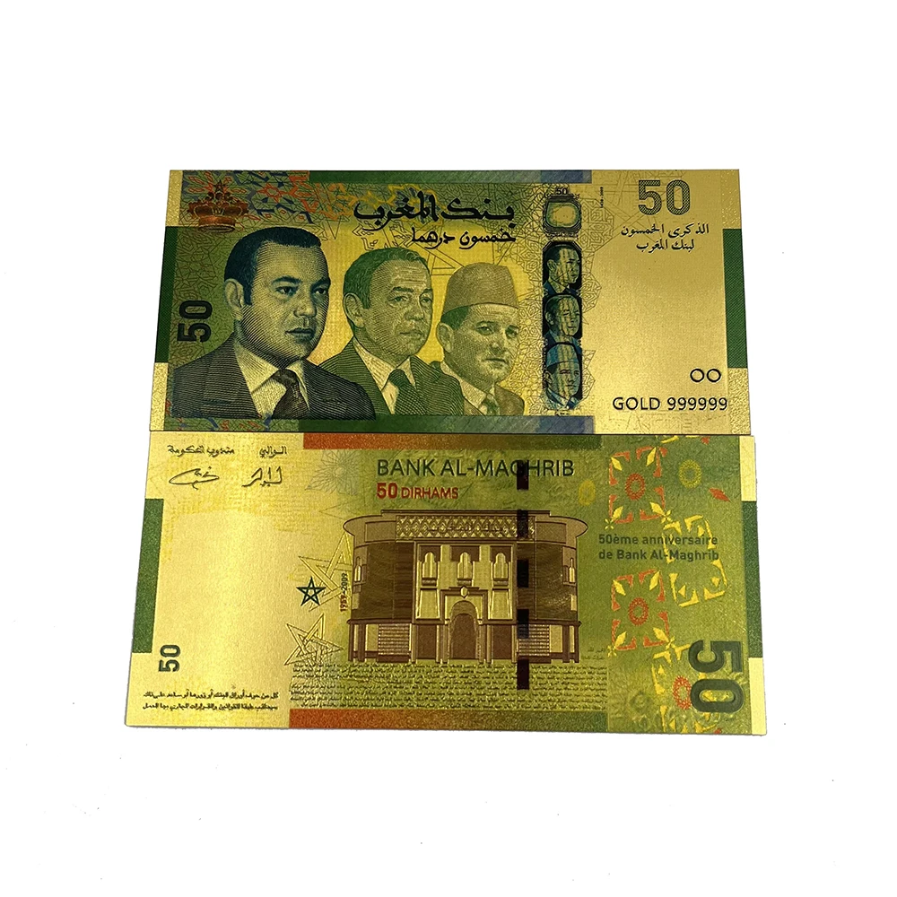 Free Shipping Not Currency Metal Craft Waterproof Morocco Money PVC 24k Gold Foil Plated Bank Note Money Banknotes