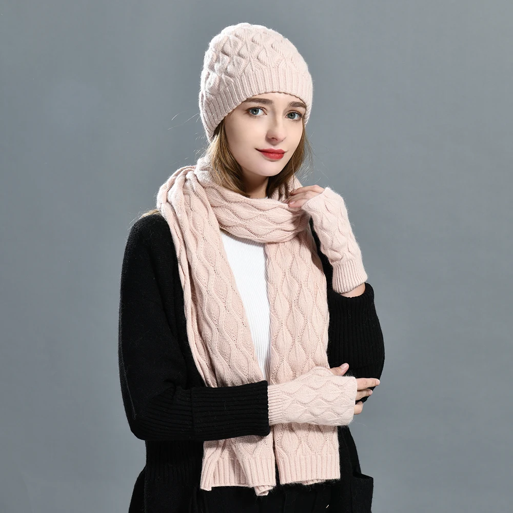Лидер продаж 2025 новый дизайн Женская кашемировая шапка оптовая продажа женские дешевые зимние шапки перчатки и шарфы наборы